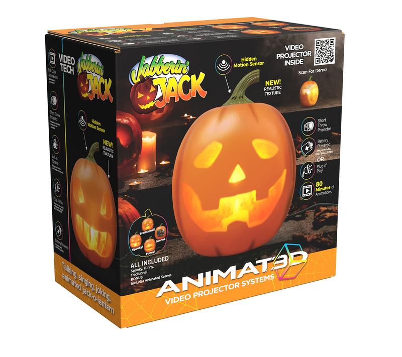 Animated talking and singing pumpkin with glowing eyes