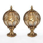 Outdoor Globe Pillar Light Retro Glass Copper Fence Post Hardwired — Black Bronze 7 to 15 Inch Sets