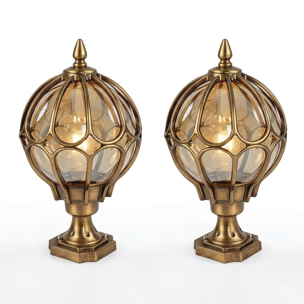 Outdoor Globe Pillar Light Retro Glass Copper Fence Post Hardwired — Black Bronze 7 to 15 Inch Sets