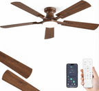 52-Inch Ceiling Fan with LED Light Dimmable App Remote Flush Mount Reversible DC Motor — Black Brown
