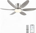 Low Profile Flush Mount Ceiling Fan with LED Light Dimmable Remote Noiseless Bedroom — 36 to 46 Inch