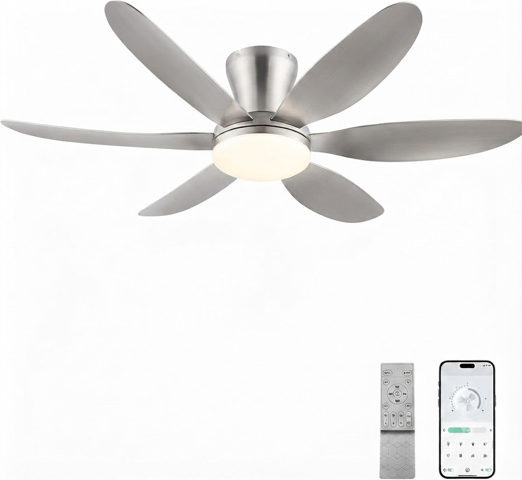 Low Profile Flush Mount Ceiling Fan with LED Light Dimmable Remote Noiseless Bedroom — 36 to 46 Inch