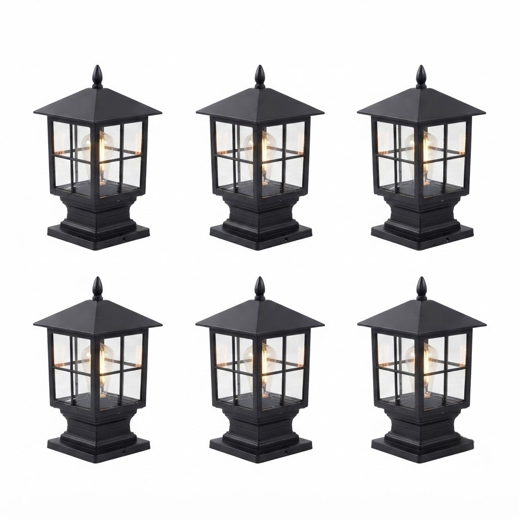 Stone Light Pillar Traditional Black Waterproof LED Driveway Entrance — Solar & Hardwired Sets