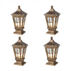 Stone Pillar Light Fixture Retro Pavilion-Style LED Solar & Hardwired Outdoor — Black Bronze Sets