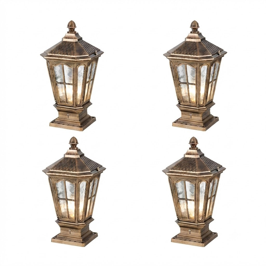 Stone Pillar Light Fixture Retro Pavilion-Style LED Solar & Hardwired Outdoor — Black Bronze Sets