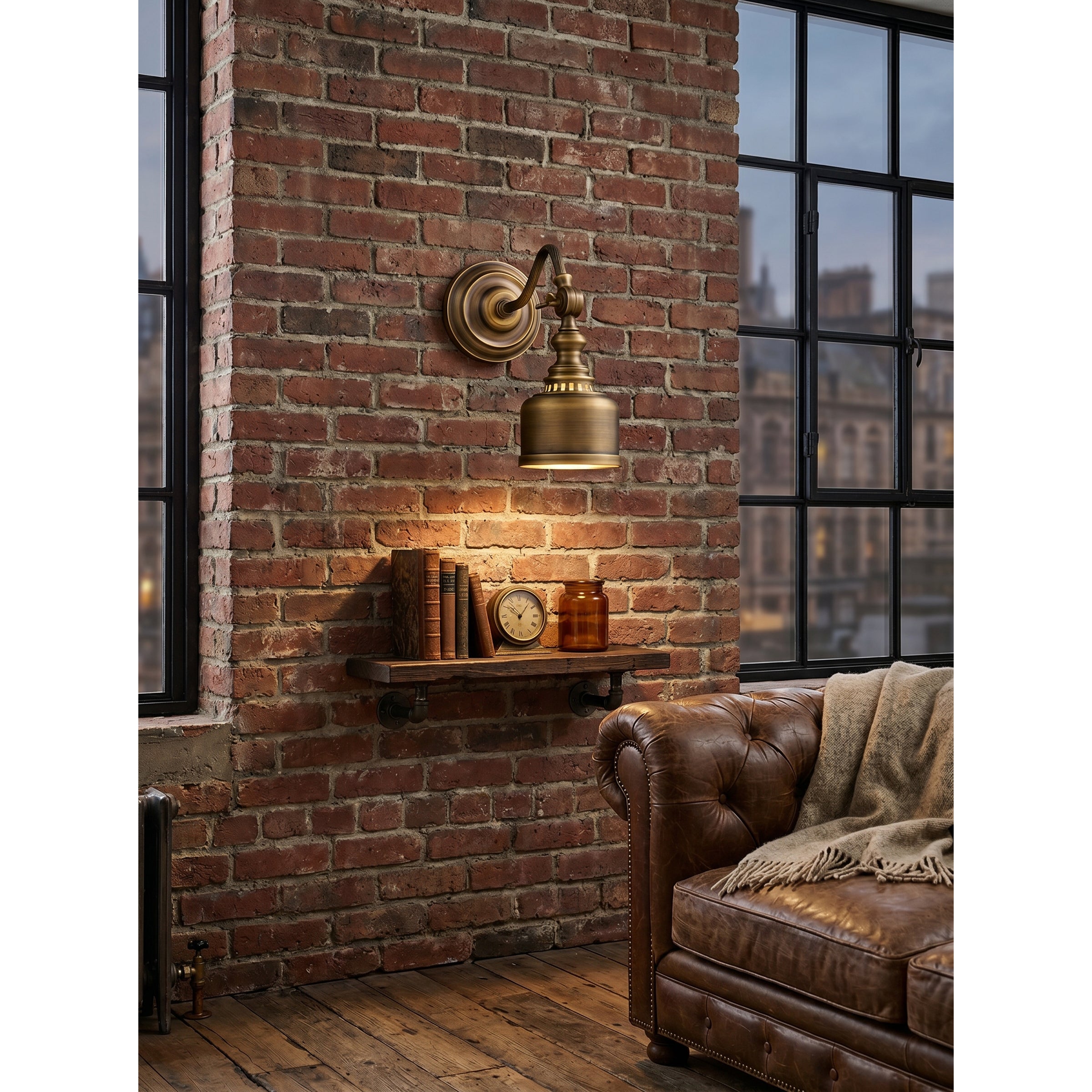 Addison Gooseneck Wall Lamp Adjustable Brass Arm LED Warm White Reading Bedroom Office