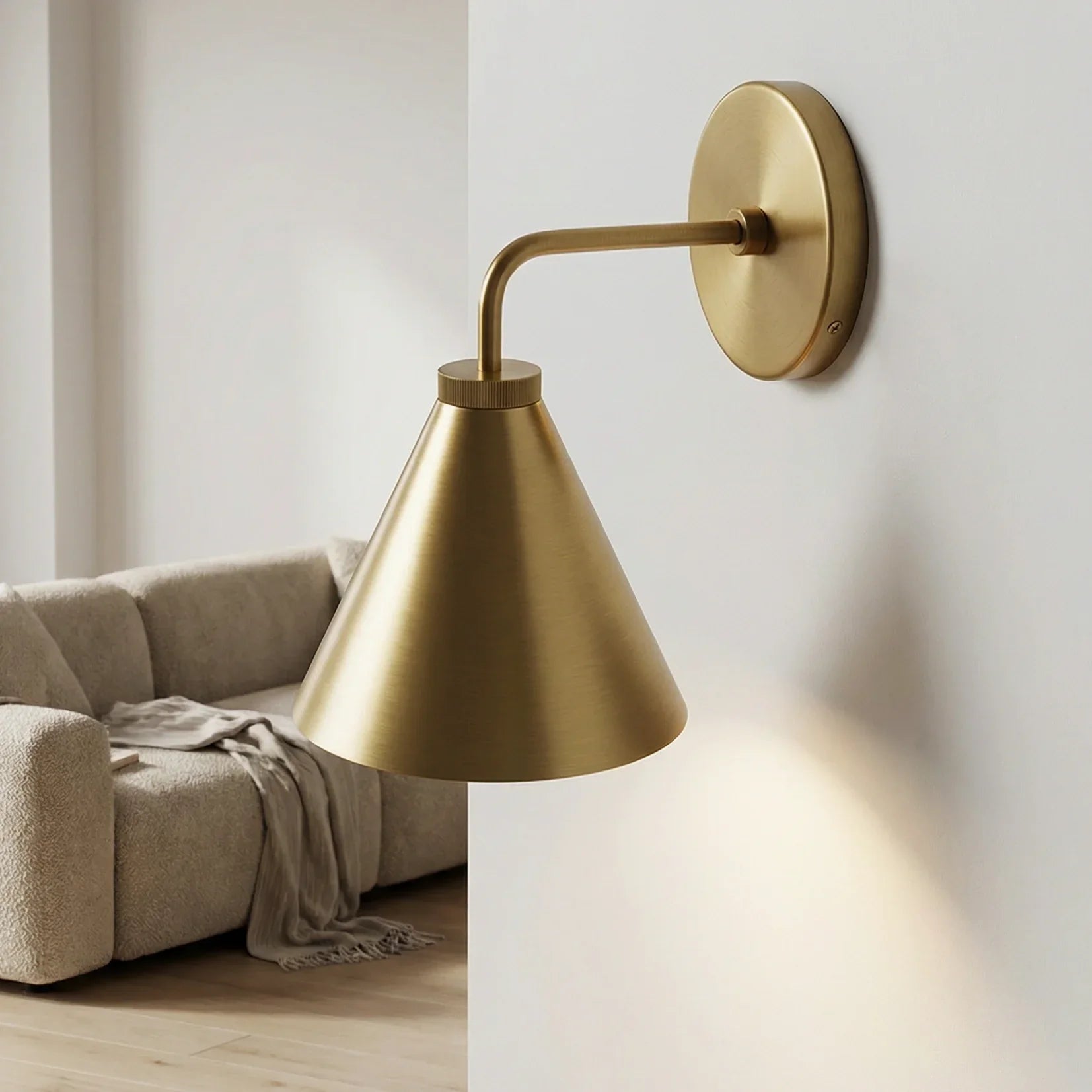 Industrial Metal Tapered LED Wall Sconce Bedroom Living Room Bar — Brass Black Chrome 1 to 2 Head