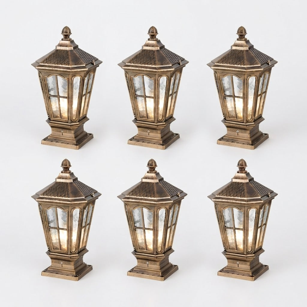 Stone Pillar Light Fixture Retro Pavilion-Style LED Solar & Hardwired Outdoor — Black Bronze Sets