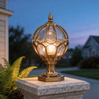 Outdoor Globe Pillar Light Retro Glass Copper Fence Post Hardwired — Black Bronze 7 to 15 Inch Sets