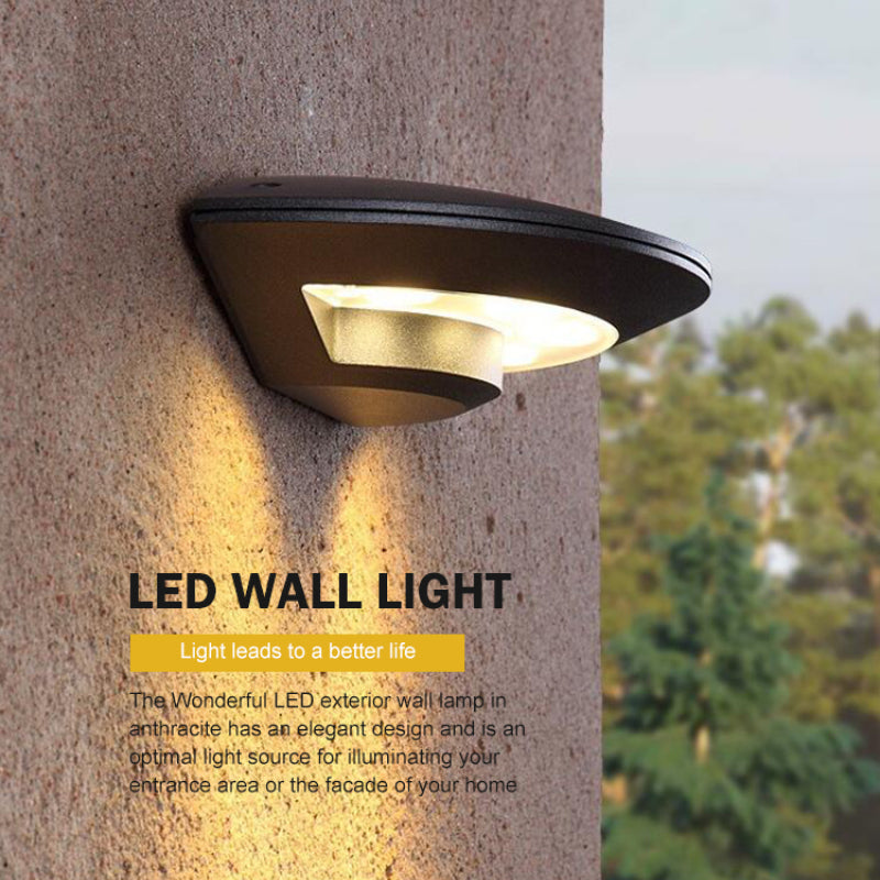 Ray Flying Saucer Outdoor Wall Lamp – Black Metal LED Light