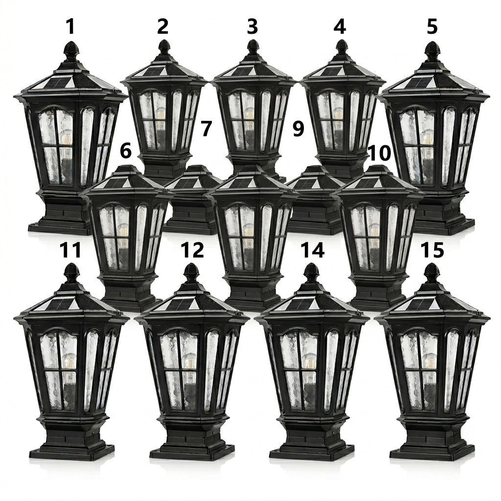 Stone Pillar Light Fixture Retro Pavilion-Style LED Solar & Hardwired Outdoor — Black Bronze Sets
