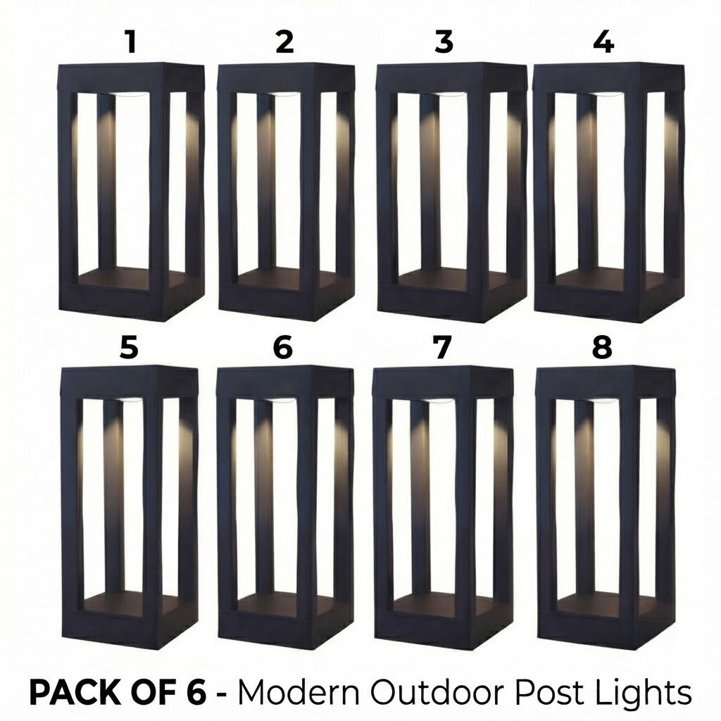 LED Bollard Garden Light Black Aluminum Square Landscape Pathway Hardwired — 31 Inch Sets