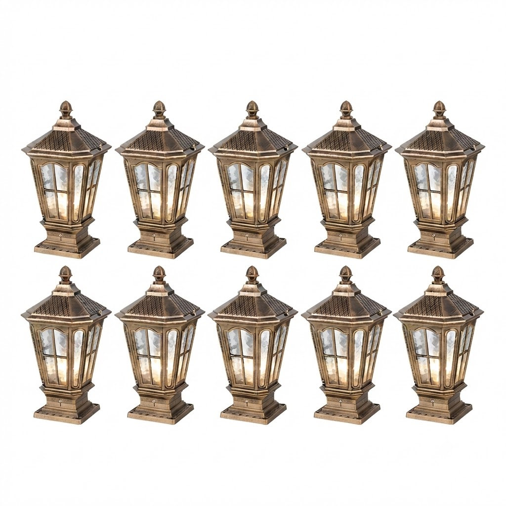 Stone Pillar Light Fixture Retro Pavilion-Style LED Solar & Hardwired Outdoor — Black Bronze Sets