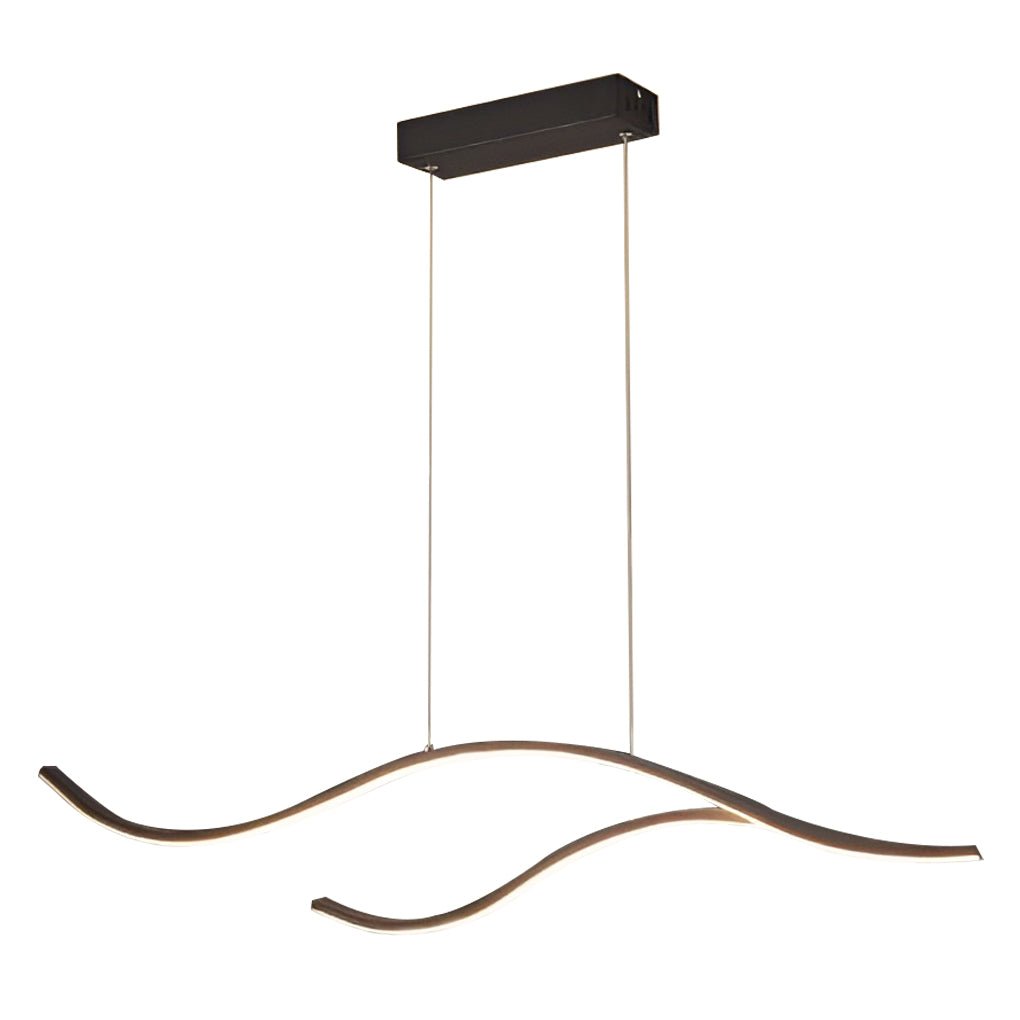 Curved Wavy LED Pendant Light Metal Dimmable Dining Room Kitchen Island — Black Gold Chrome