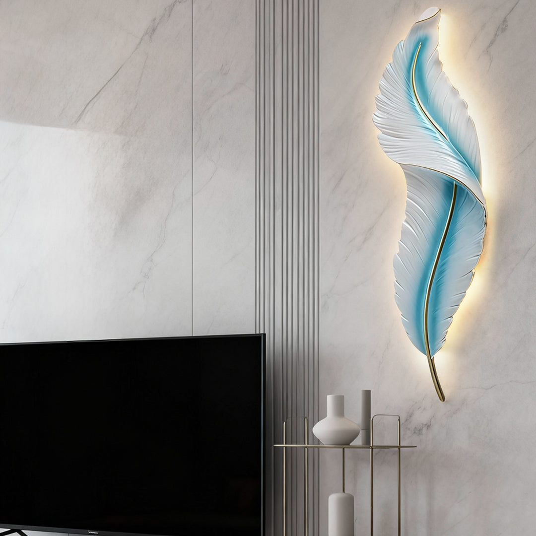 Feather Resin Wall Light Modern LED Bedroom Corridor Dimmable — White Blue 7 to 9 Inch Sets