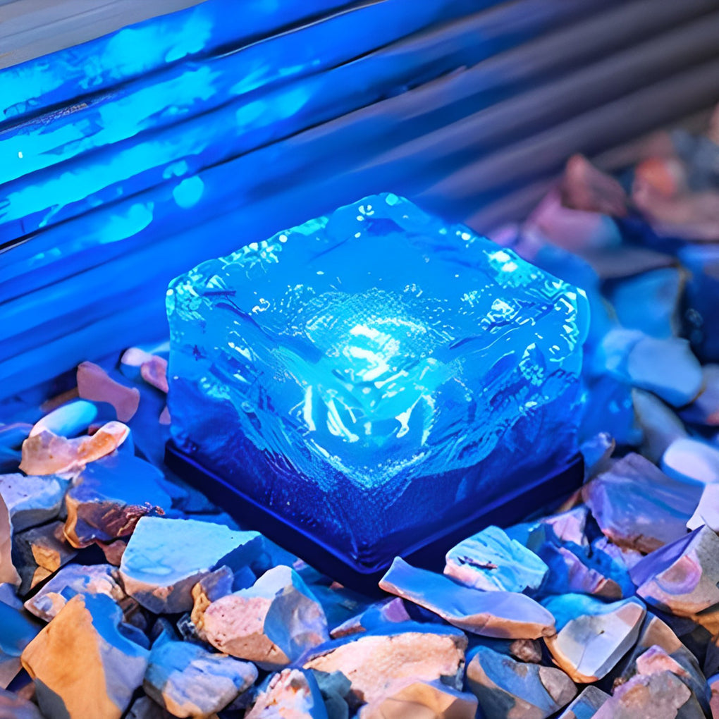 Solar Ice Cube Step Lights Modern Crystal Glass Outdoor Walkway Garden — Sets of 4 to 15