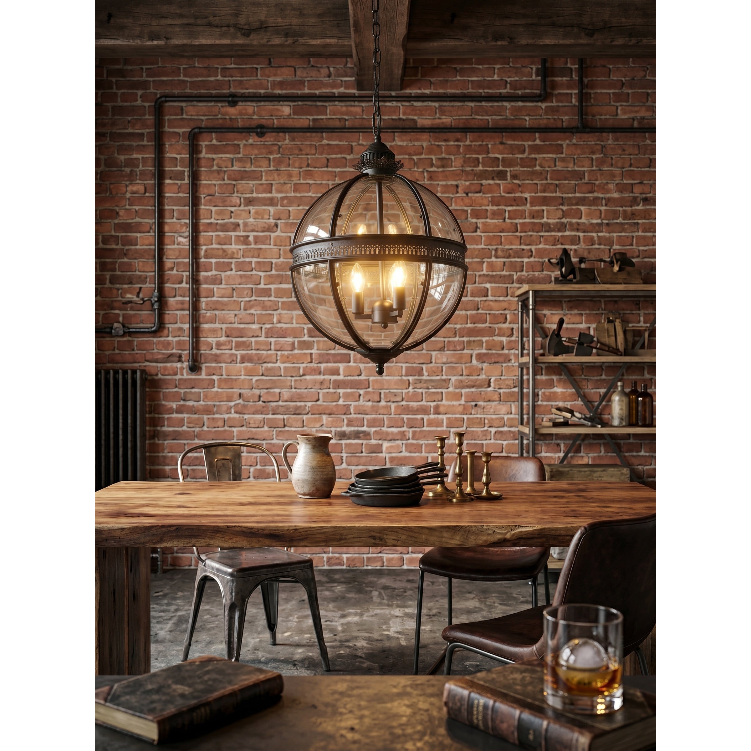 Braeden Sculptural Pendant Light Natural Stone LED Warm White Dining Room Bedroom — Brass Hardware