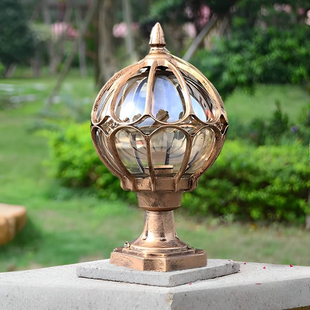 Outdoor Globe Pillar Light Retro Glass Copper Fence Post Hardwired — Black Bronze 7 to 15 Inch Sets