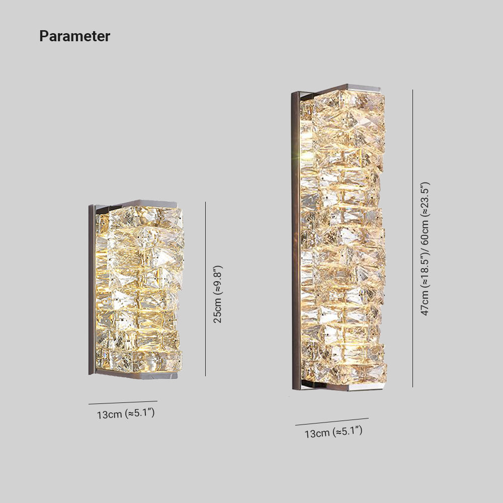 Kristy Modern Rectangular Crystal LED Vanity Wall Light with Metal Frame