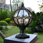 Outdoor Globe Pillar Light Retro Glass Copper Fence Post Hardwired — Black Bronze 7 to 15 Inch Sets