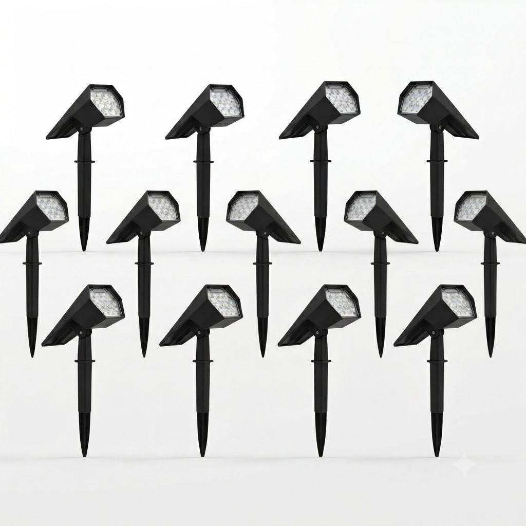 Solar Flood Spike Light Adjustable Angle Aluminum Glass Landscape Outdoor — Warm White Sets