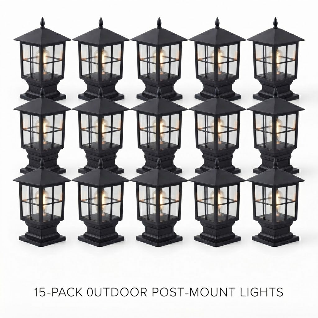 Stone Light Pillar Traditional Black Waterproof LED Driveway Entrance — Solar & Hardwired Sets