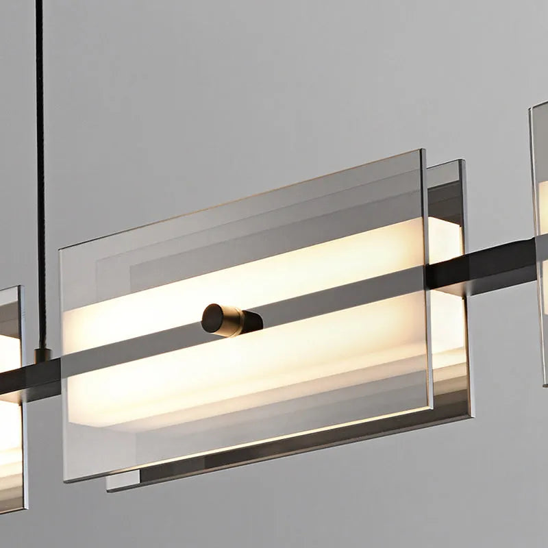 Arisha Modern Nordic Linear Copper/Glass Pendant Light, Brass/Black
