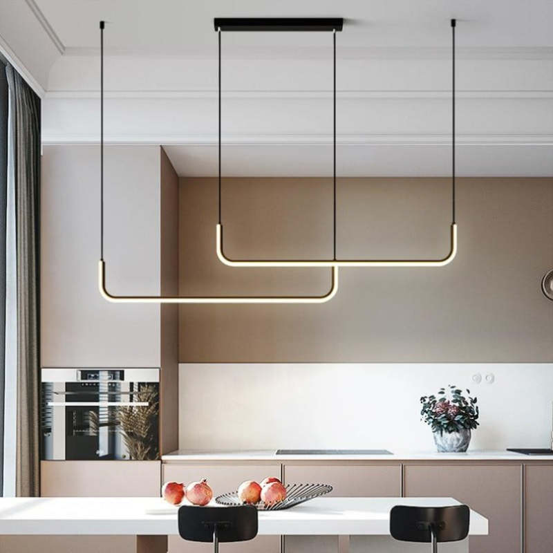 Clen Modern Linear Pendant Light Double Frame, Black/Gold