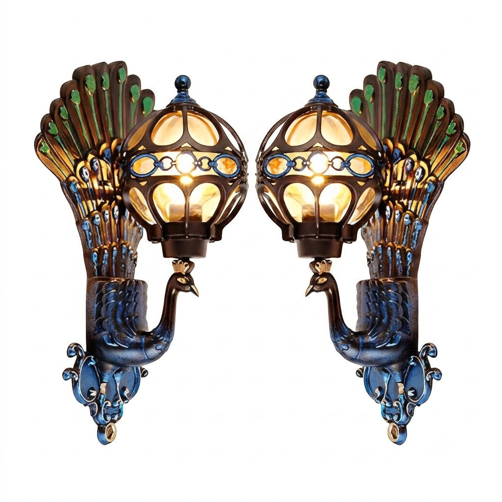 Peacock Outdoor Wall Light Retro European Aluminum Waterproof Hardwired — Black Bronze Sets