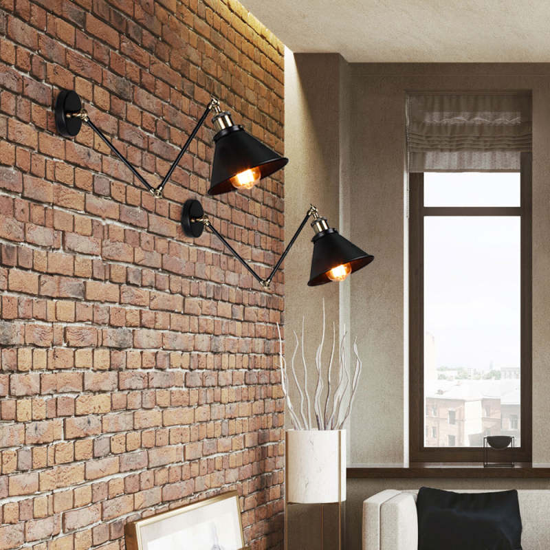 Epoch Retro Wall Lamp with Adjustable Swing Arm – Black & Gold Metal Design