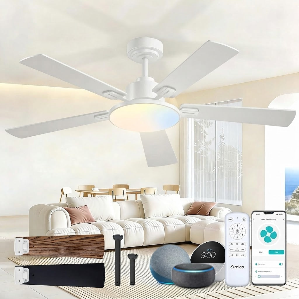 Smart WiFi Ceiling Fan with LED Light App Alexa Google Control 3CCT Dimmable 6-Speed DC Motor — 52 to 60 Inch