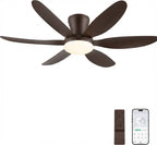 Low Profile Flush Mount Ceiling Fan with LED Light Dimmable Remote Noiseless Bedroom — 36 to 46 Inch