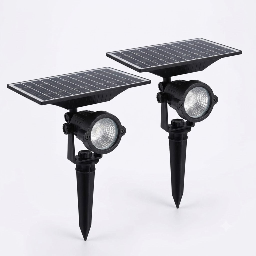 Solar Lawn Spotlights Adjustable Outdoor Tree Accent Light Aluminum — Warm White & RGB Sets