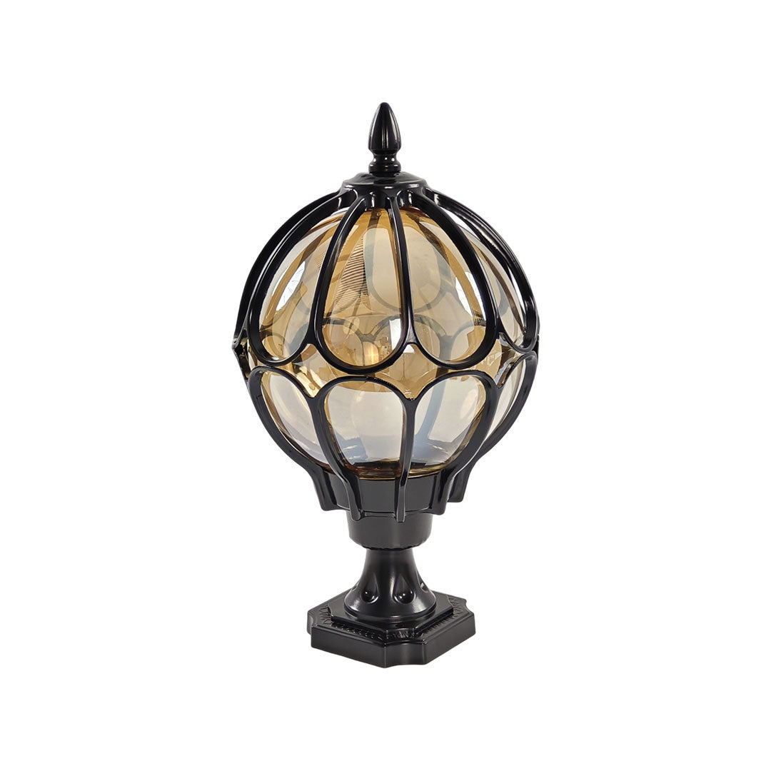 Outdoor Globe Pillar Light Retro Glass Copper Fence Post Hardwired — Black Bronze 7 to 15 Inch Sets