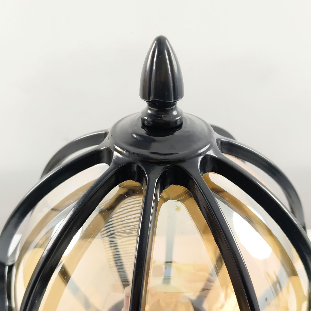 Outdoor Globe Pillar Light Retro Glass Copper Fence Post Hardwired — Black Bronze 7 to 15 Inch Sets
