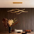 Curved Wavy LED Pendant Light Metal Dimmable Dining Room Kitchen Island — Black Gold Chrome