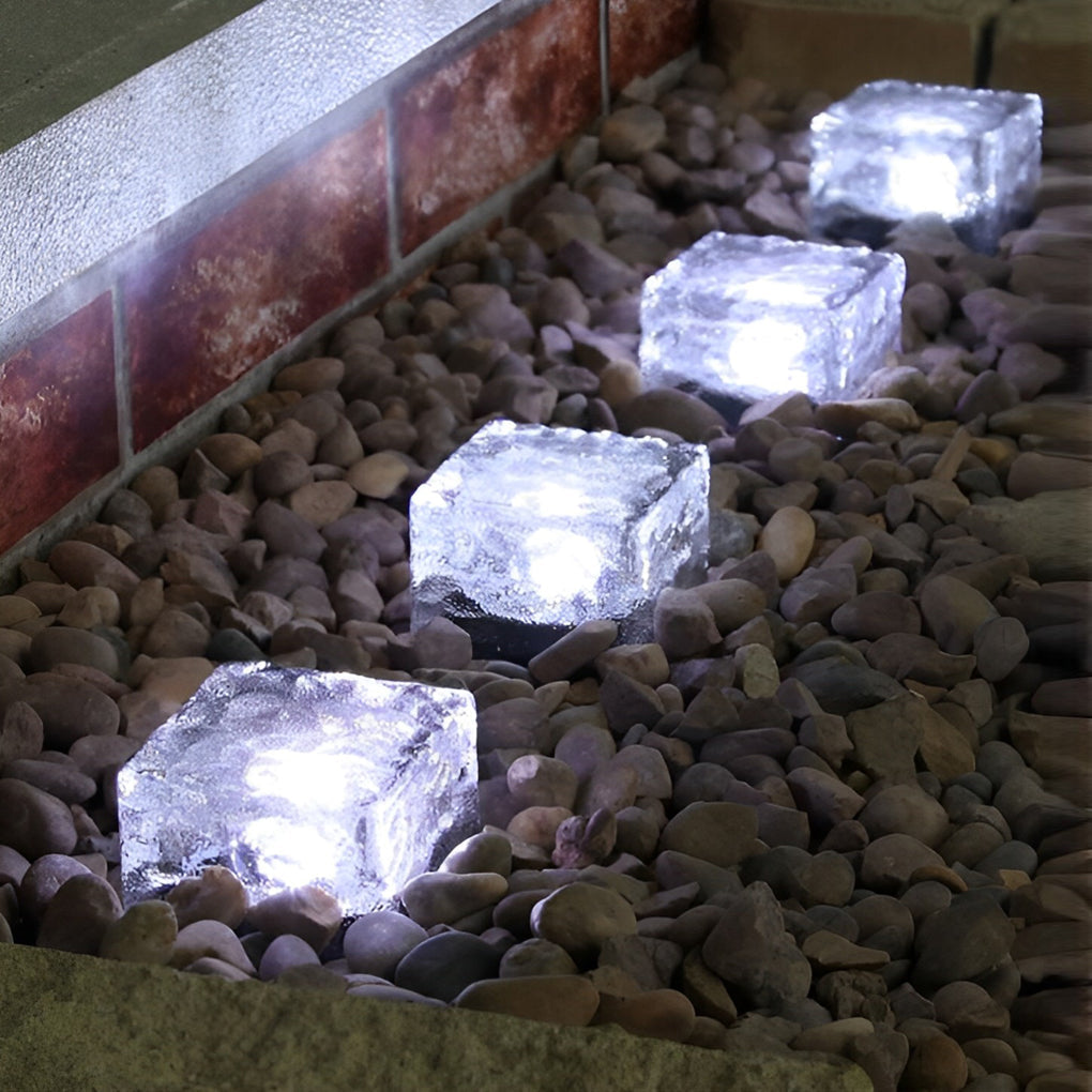 Solar Ice Cube Step Lights Modern Crystal Glass Outdoor Walkway Garden — Sets of 4 to 15