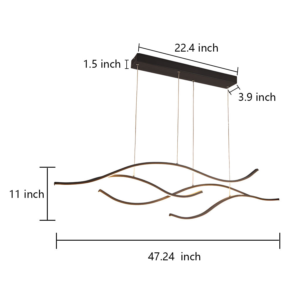 Curved Wavy LED Pendant Light Metal Dimmable Dining Room Kitchen Island — Black Gold Chrome