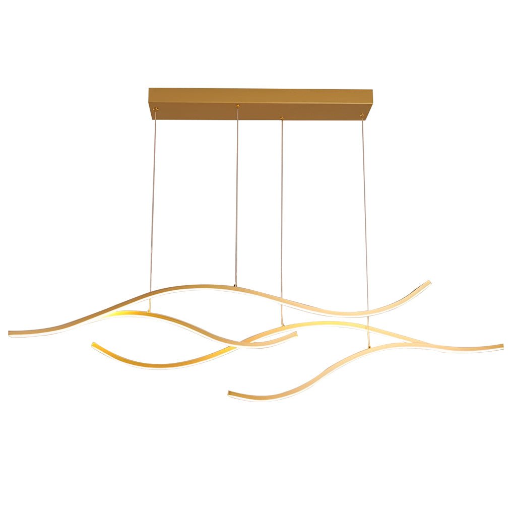 Curved Wavy LED Pendant Light Metal Dimmable Dining Room Kitchen Island — Black Gold Chrome