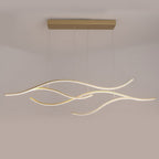 Curved Wavy LED Pendant Light Metal Dimmable Dining Room Kitchen Island — Black Gold Chrome