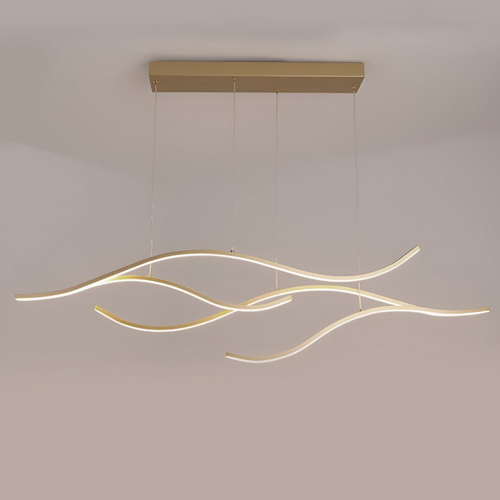 Curved Wavy LED Pendant Light Metal Dimmable Dining Room Kitchen Island — Black Gold Chrome