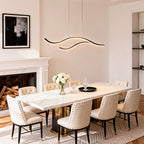 Curved Wavy LED Pendant Light Metal Dimmable Dining Room Kitchen Island — Black Gold Chrome