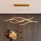 Curved Wavy LED Pendant Light Metal Dimmable Dining Room Kitchen Island — Black Gold Chrome