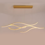 Curved Wavy LED Pendant Light Metal Dimmable Dining Room Kitchen Island — Black Gold Chrome