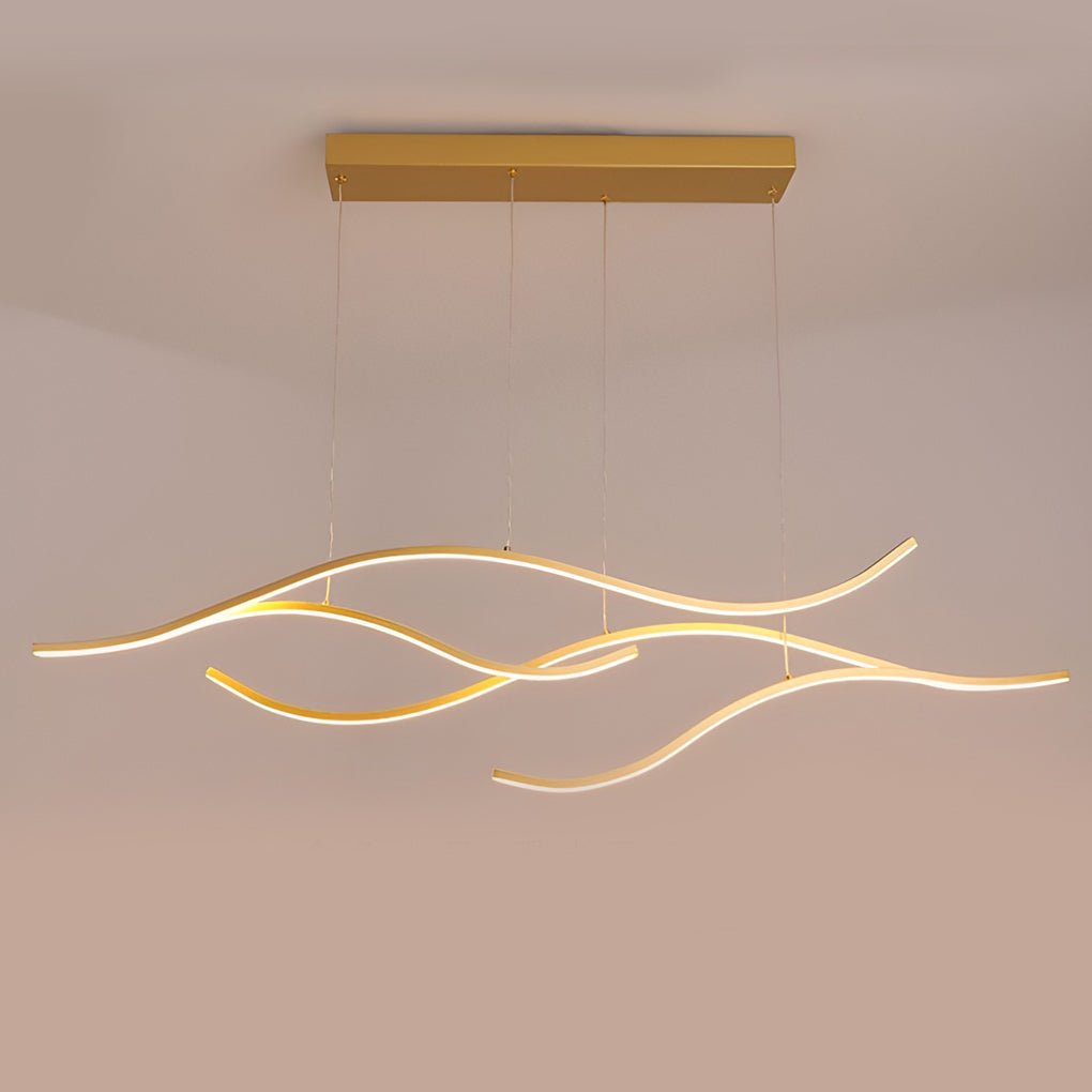 Curved Wavy LED Pendant Light Metal Dimmable Dining Room Kitchen Island — Black Gold Chrome