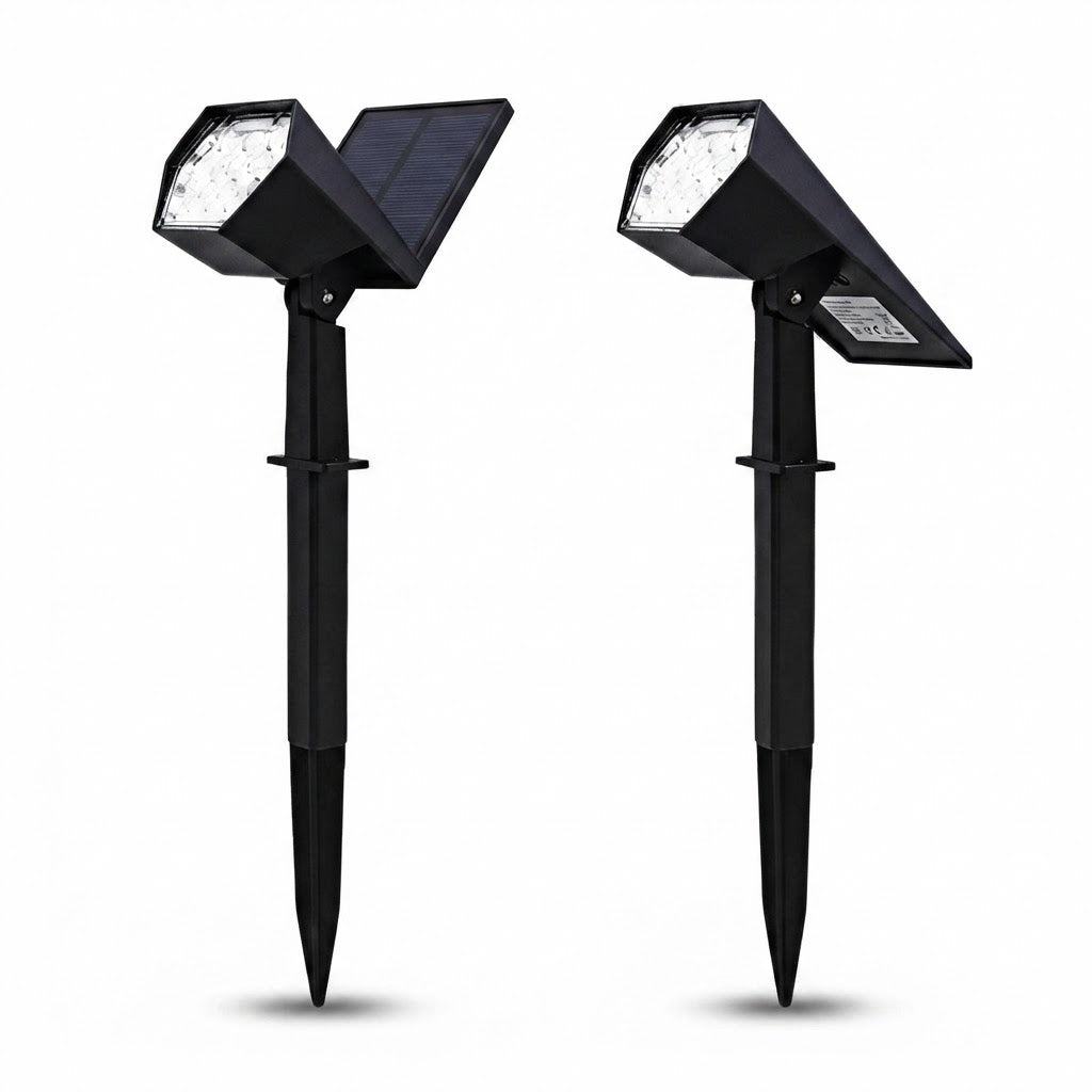 Solar Flood Spike Light Adjustable Angle Aluminum Glass Landscape Outdoor — Warm White Sets