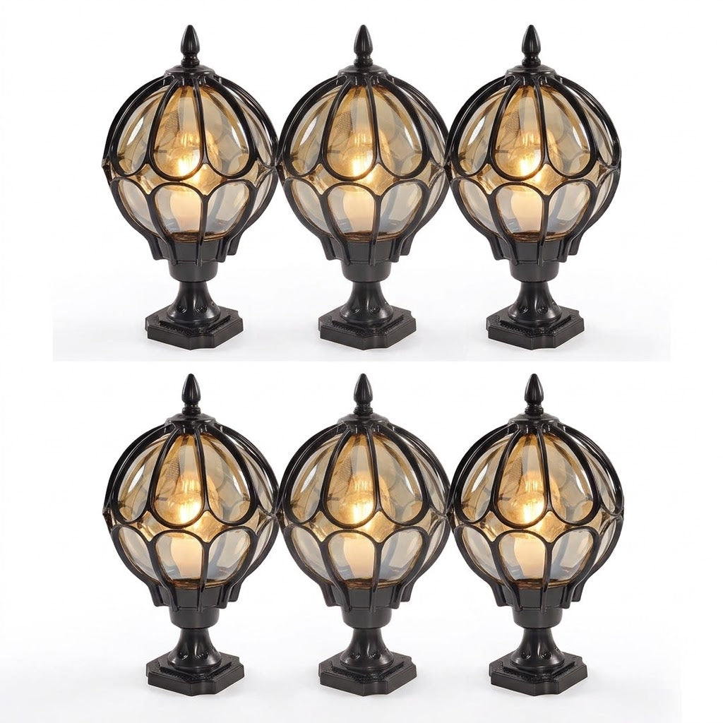 Outdoor Globe Pillar Light Retro Glass Copper Fence Post Hardwired — Black Bronze 7 to 15 Inch Sets