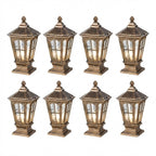 Stone Pillar Light Fixture Retro Pavilion-Style LED Solar & Hardwired Outdoor — Black Bronze Sets