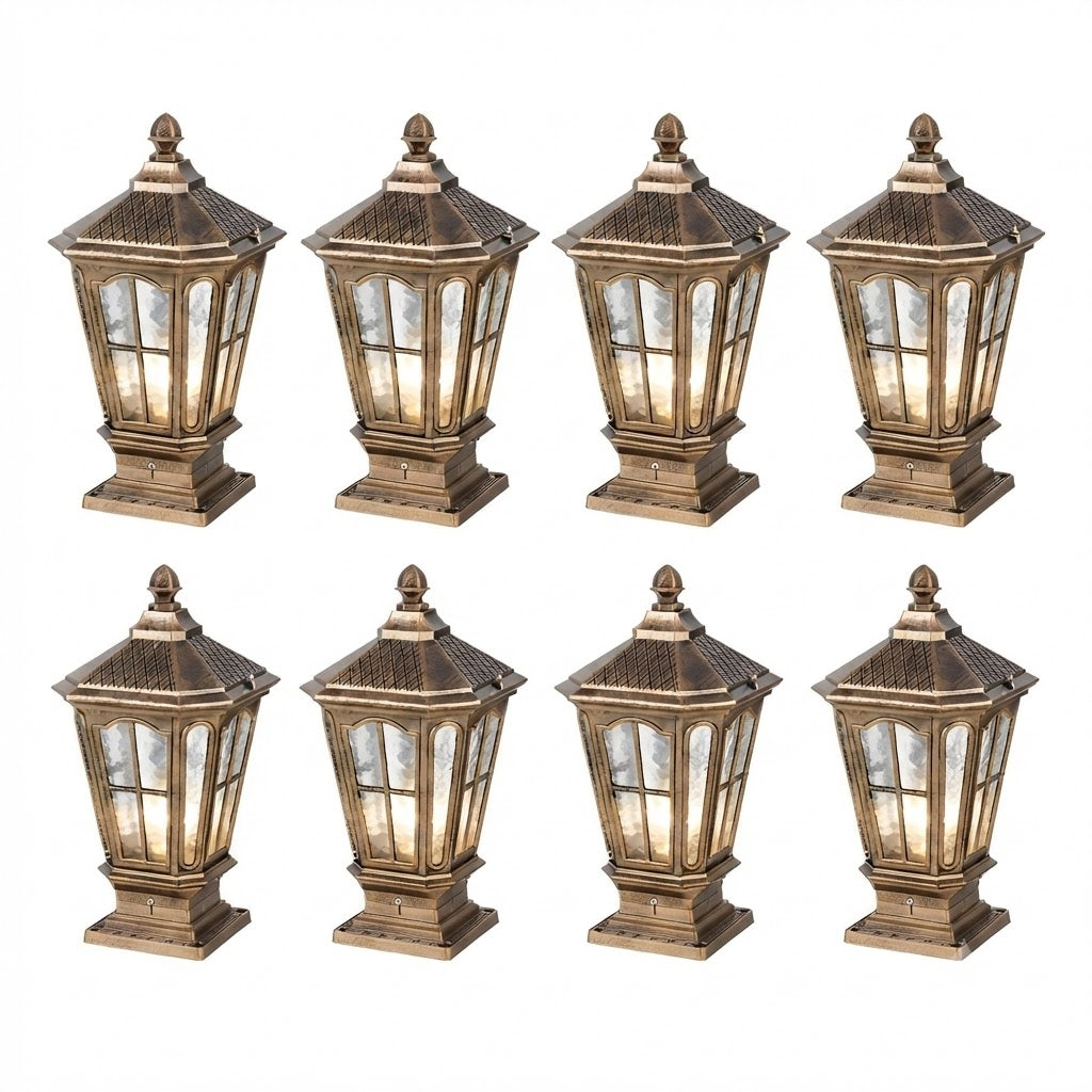 Stone Pillar Light Fixture Retro Pavilion-Style LED Solar & Hardwired Outdoor — Black Bronze Sets