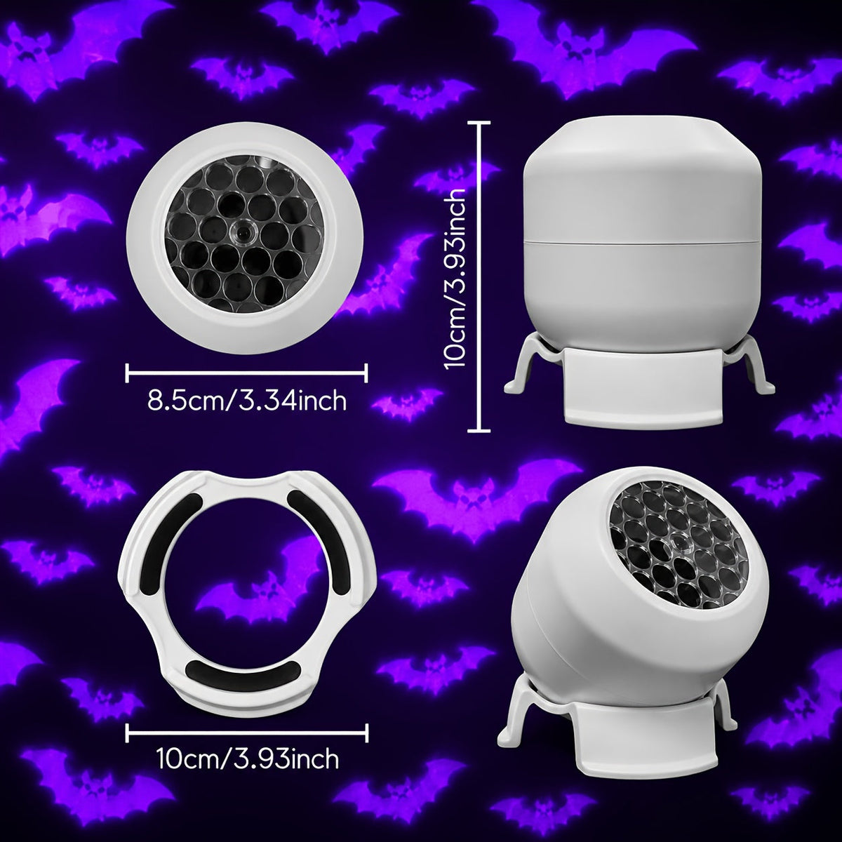 Halloween Bat Projector Lamp with Base, USB-Powered, 360° Adjustable